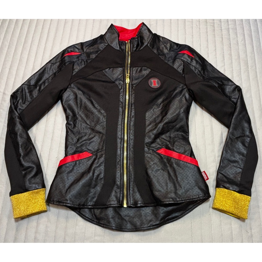 Disney Marvel Black Widow Faux Leather Jacket Black Red Womens XS EUC Costume